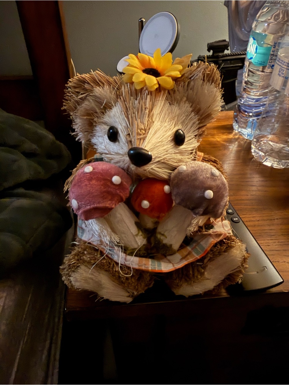 Autumn Hedgehog Figurine with Red & Purple Mushroom Accents